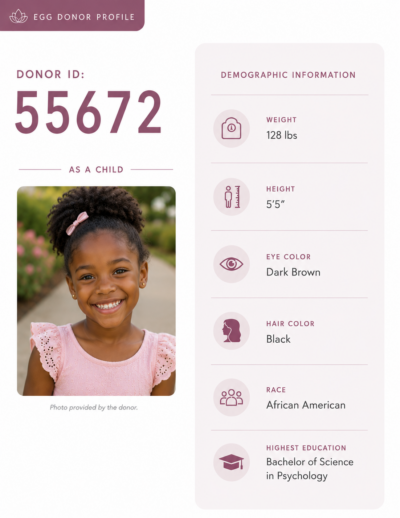 Ember Fertility Center's egg bank sample profile for an African American donor | Orange County, CA