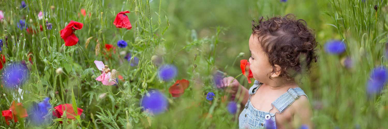 Toddler in field of flowers | Ember Fertility Center